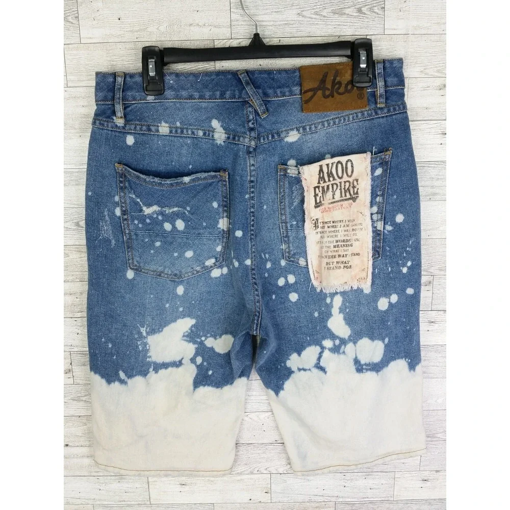 New Men's Akoo Empire Acid Washed Standard Denim Shorts Men's 30 Y2K 90s